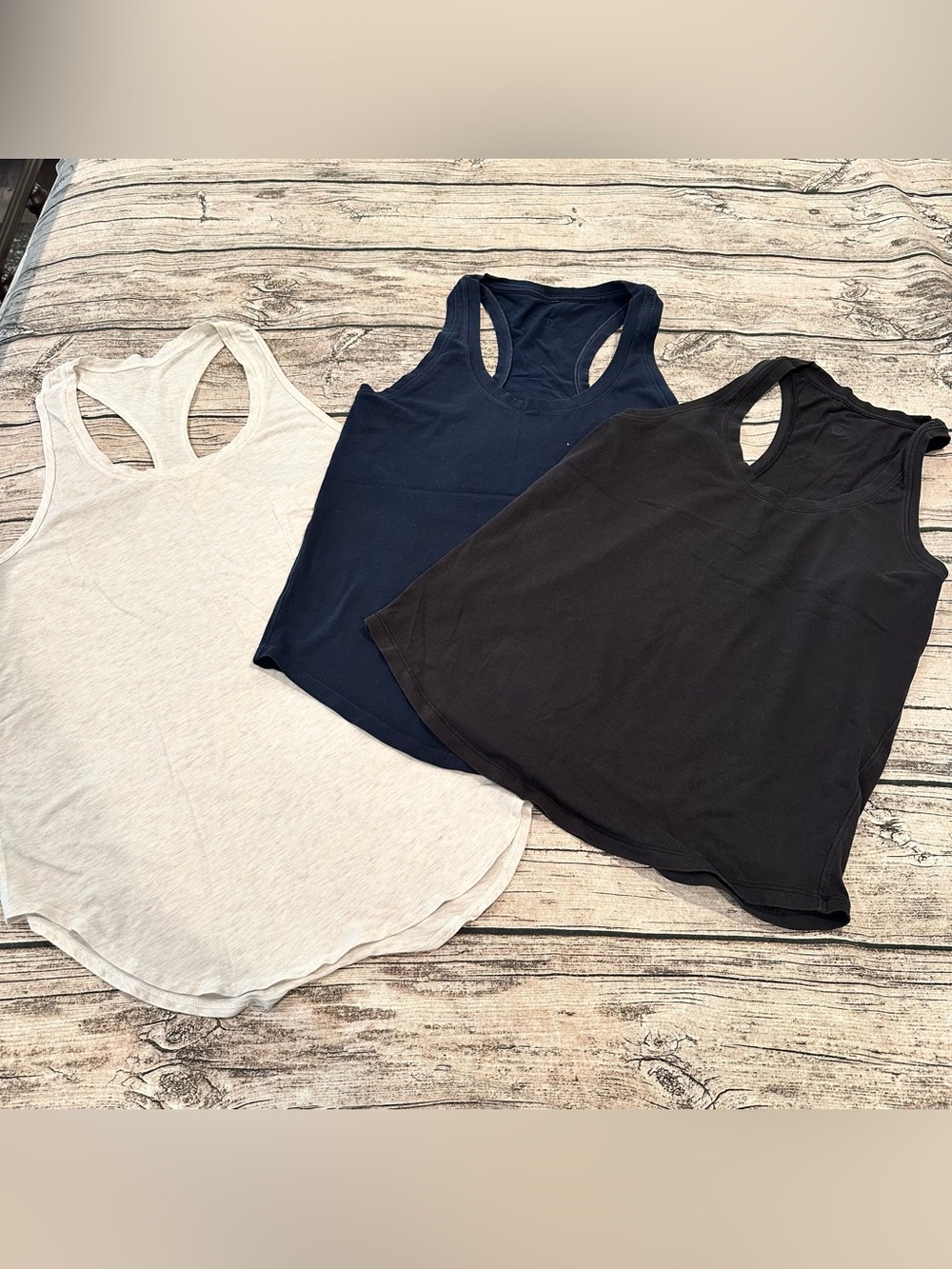 3 Lululemon Racerback Tanks Black Navy Love Tanks Oversized Beige Pocket Size 6